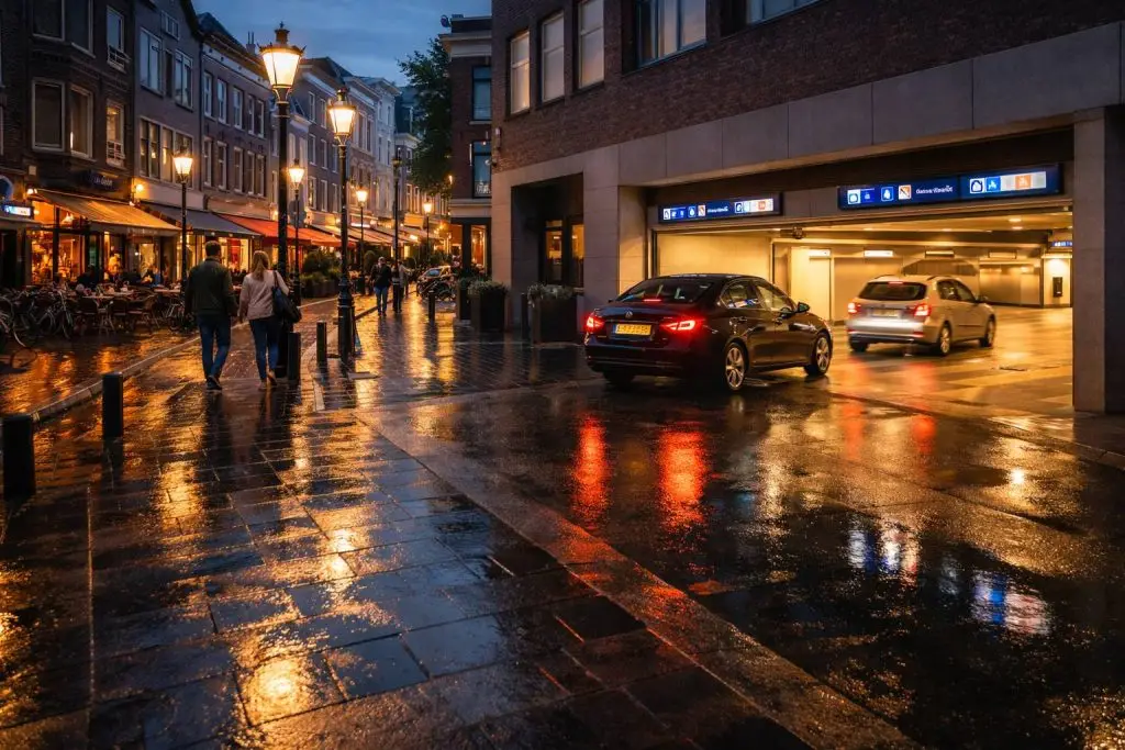 Parkeergarage openingstijden - Straatbeeld in Dordrecht in de avond