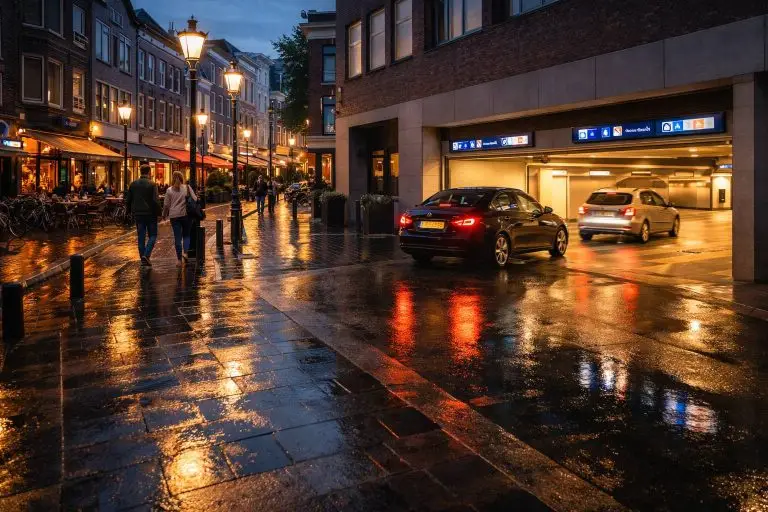 Parkeergarage openingstijden - Straatbeeld in Dordrecht in de avond