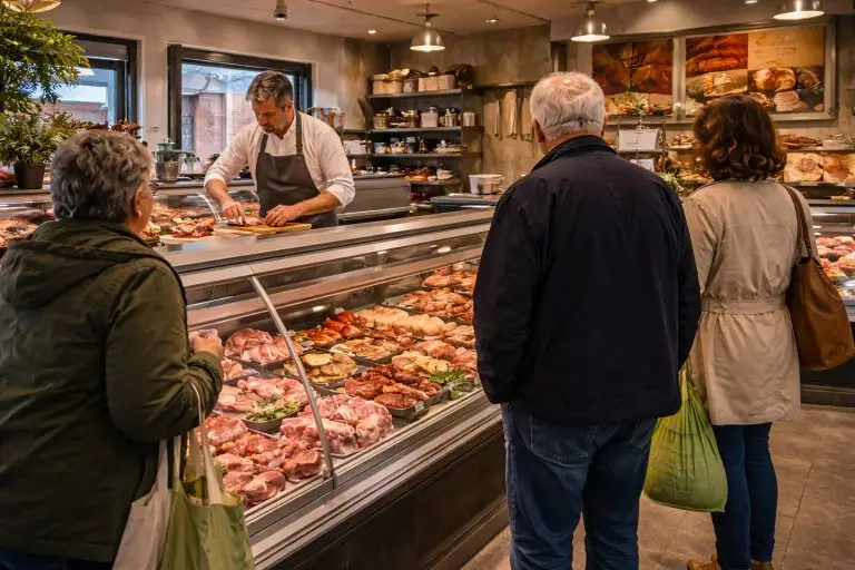Slager openingstijden - Hollandse slagerij in een zonnige straat