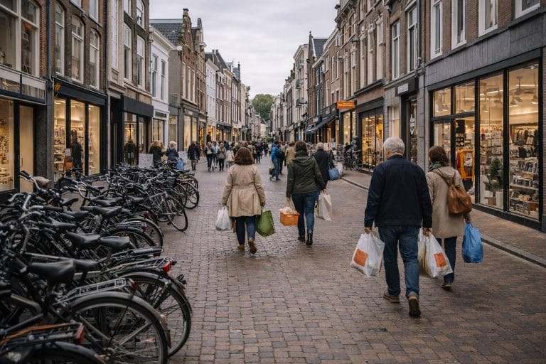 Winkels openingstijden - Drukke straat in het centrum van Dordrecht